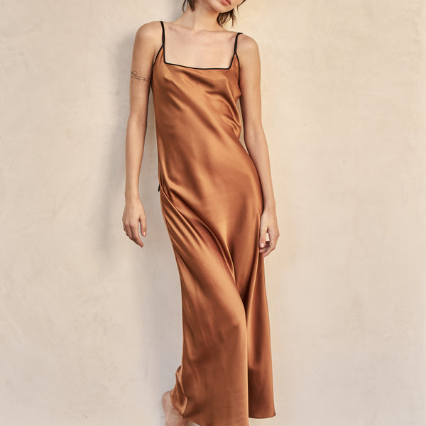 The Joni Silk Dress in Autumn Gold – Midheaven Denim