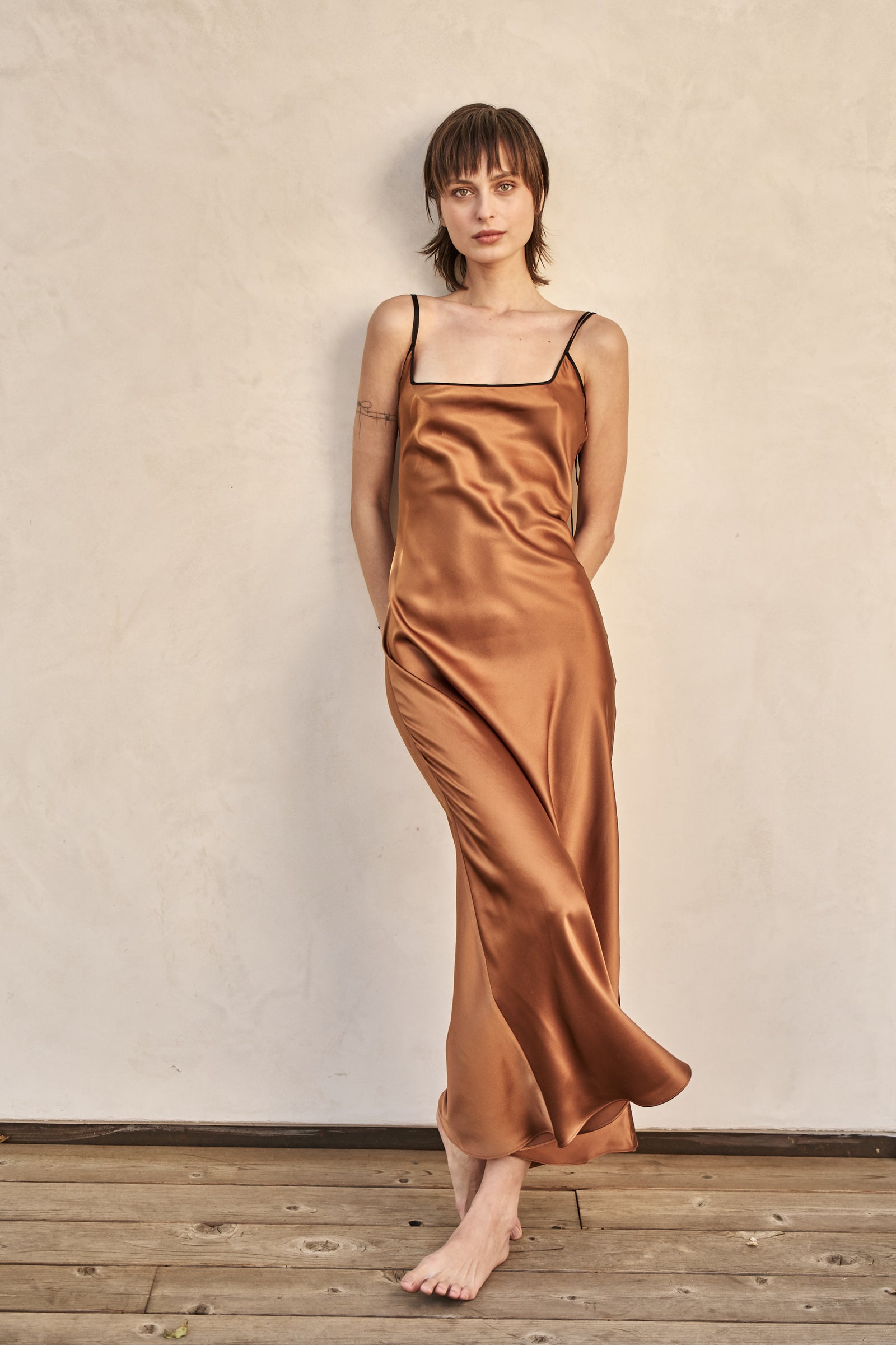 The Joni Silk Dress in Autumn Gold – Midheaven Denim