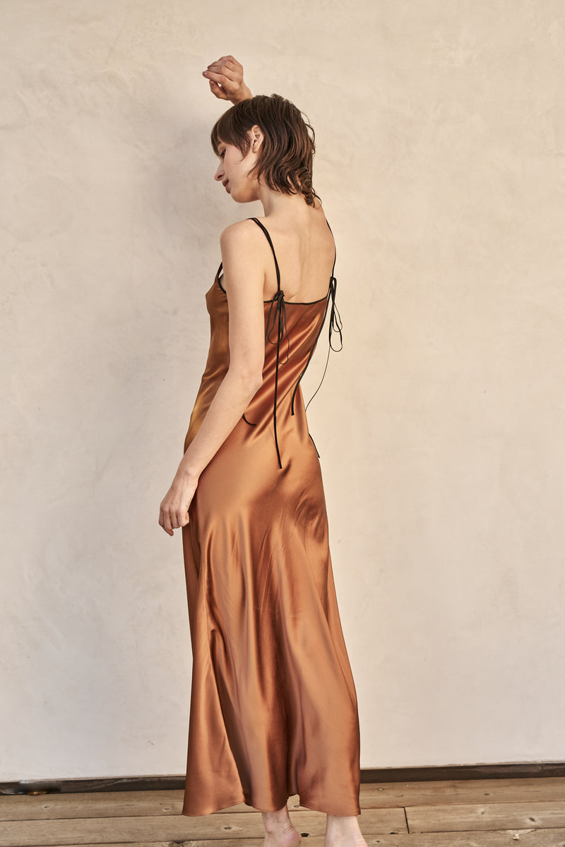 The Joni Silk Dress in Autumn Gold
